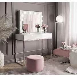lookway SCHMINKTISCH BLANCO GLAMOUR mit Spiegel und Beleuchtung Weiß Hochglanz PUSH OPEN