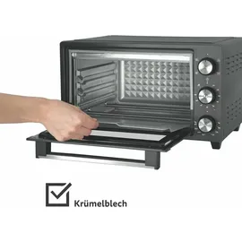 ICQN Minibackofen 20L, Pizza-Backofen, Ober-/Unterhitze mit Umluft-Funktion, 5 Grill-Funktion, 90 Min. Timer, 1500 W, Mini Oven, 80°-240°C, Backblech/Grill/Krümelblech und Blechhalter, Schwarz
