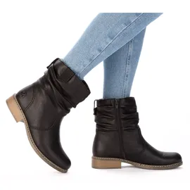 Rieker Winterboots RIEKER, Damen, Gr. 43 (8,5/9), schwarz, Lederimitat, unifarben, Schuhe Winterboots, Winterstiefelette, Blockabsatz, Warmfutter, geraffter slouchy Schaft