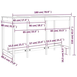 vidaXL Bartisch 180 x 80 x 110 cm Weiß
