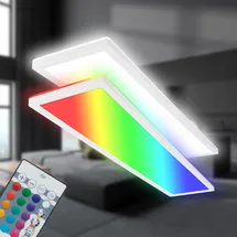 Briloner - LED Deckenlampe 98cm mit indirektem Licht, RGB+W bunte Lichtfarben, Fernbedienung, LED Lampe, LED Deckenleuchte, Wohnzimmerlampe, LED Panel, Küchenlampe, 98x20x3 cm, Weiß