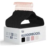 Blumtal Kleiderbügel 50 Stück - Samtbezug 360° drehbar und belastbar - Platzsparend und rutschfest - Schwarz