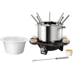 Unold Elektro-Fondue Élégance 48645, 8 Fonduegabeln, 1,5 l, mit sechs Saucen-Töpfchen schwarz|weiß