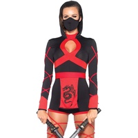 LEG AVENUE 85401 - Dragon Ninja Damen kostüm, Schwarz Rot, Größe XL (EUR 44-46)