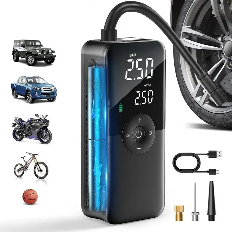 Carsun 3106 CARSUN Wiederaufladbare Luftpumpe Reifenaufpumper Tragbarer Kompressor Digital Kabelloser Auto-Reifenaufpumper für Fahrrad und Bälle