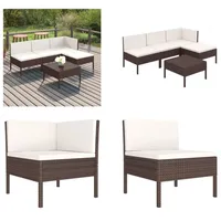 vidaXL 5 tlg. Garten Lounge Set mit Auflagen Poly Rattan Braun - Garten-Sofagarnitur - Garten-Sofagarnituren - Gartensofa-Set - Gartensofa-Sets - Braun