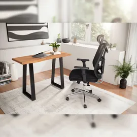 KADIMA DESIGN Schreibtisch 118x41x76,5 cm Akazie Massivholz / Metall Computertisch Baumkante, Homeoffice Bürotisch Massiv Schmal, Holztisch Laptoptisch