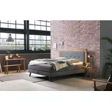 Hasena Boxspringbett Oakland, Boxspringbett, Industrial Look, Kopfteil aus Wildeiche, Used-Look schwarz