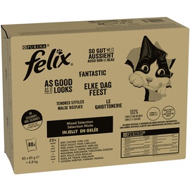 Felix Megapack: 80 x 85 g Felix "So gut wie es aussieht" Pouches Fleisch- Mixpaket Katzenfutter nass