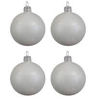 Decoris season decorations Weihnachtskugeln Glas mundgeblasen 10cm x 4er Box Christbaumkugeln weiß winterweiß glänzend