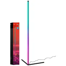 Briloner – RGBIC LED Stehlampe mit Fernbedienung, Magic RGB LED Lampe als Gaming Deko, Ambientebeleuchtung mit Musiksensor, Lightbar Dimmbar, Mehrfarbiges Licht, Schwarz, 1,43 m hoch