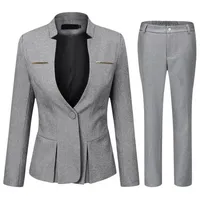 Allthemen Hosenanzug (2 tlg) Damen Eleganter Business Anzug Set mit einem Knopf grau L