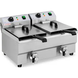 Royal Catering Doppelte Elektrofritteuse mit Hahn 230 V 2 x 10 L