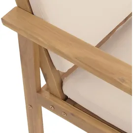 MCW Garten-Garnitur MCW-O19, Lounge-Set Sitzgruppe Bank Sessel Tisch, Holz Akazie MVG Stoff/Textil (180g/m2) ~ Kissen beige