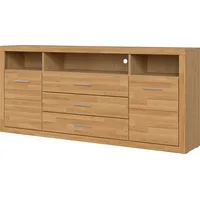 OTTO home Sideboard OTTO HOME "Ribe,180cm breit, Fronten Massivholz,7 Fächer", braun (eiche teilmassiv), B:180cm H:80cm T:35cm, Holz teilmassiv, Sideboards, Sideboard, Holz massiv, Holzwerkstoff, Metall Griffe,2Türen,3Schubladen