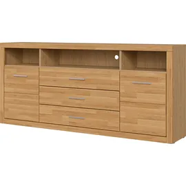 OTTO home Sideboard OTTO HOME "Ribe,180cm breit, Fronten Massivholz,7 Fächer", braun (eiche teilmassiv), B:180cm H:80cm T:35cm, Holz teilmassiv, Sideboards, Sideboard, Holz massiv, Holzwerkstoff, Metall Griffe,2Türen,3Schubladen