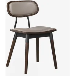 Natalia | Bistro Holz Stuhl | Sitz Leder | Taupe