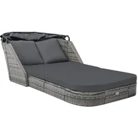 Xichuzi Sonnenliege mit Dach Poly Rattan Anthrazit, Gartenliege, Liegestuhl, Sonnenstuhl, Sonneninsel Outdoor, Liegen, Gartenmöbel, Bäderliege, Relaxliege - 49496