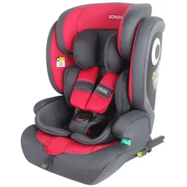 XOMAX Kindersitz ISOFIX I mitwachsend I 9-36 kg, 15 Monate - 12 Jahre, Gruppe 1/2/3 I 5-Punkt-Gurt und 3-Punkt-Gurt I Bezug abnehmbar und waschbar I ECE R129 I anthrazit-rot