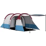 Outsunny Campingzelt, Tunnelzelt für 3 Personen, mit Lichthaken, Vorzelt, 2 Räumen, Winddicht Familienzelt mit Tragetasche, 2000mm Wasserabweisend Pop Up Zelt für Camping, Garten, Rot