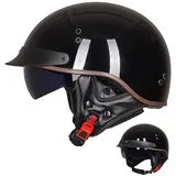 ACLFFSHOP Retro Jethelm mit ECE, Sonnenblende und Herausnehmbarem Atmungsaktivem Futter - Chopper Helm für Motorrad und Scooter M~XXL 57~64CM