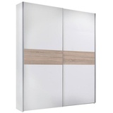 Stella Trading PULS Eleganter Kleiderschrank mit viel Stauraum - Vielseitiger Schwebetürenschrank in Weiß, Bauchbinde Eiche Sonoma - 170 x 195 x 58 cm (B/H/T)