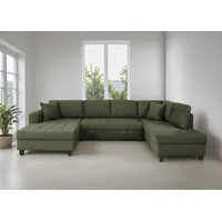 trends by hg "Moritz U-Form, B: 324 cm", d508 enjoy new 47 wintermoss, B:324cm H:86cm T:178cm, 92% Polyester;8% Nylon, Sofas, Wohnlandschaft, mit Bettfunktion, Bettkasten & Zierkissen