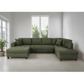 trends by hg "Moritz U-Form, B: 324 cm", d508 enjoy new 47 wintermoss, B:324cm H:86cm T:178cm, 92% Polyester;8% Nylon, Sofas, Wohnlandschaft, mit Bettfunktion, Bettkasten & Zierkissen