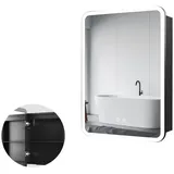 WDWRITTI Badspiegel Spiegelschrank Badschrank Schwarz mit LED Beleuchtung Alu Schranktür (Badezimmerspiegelschrank mit LED 1 türen 50x70 40x60cm, Anti-fog, 3Lichtmodi, Dimmbar, Speicherfunktion), Doppelseitiger Spiegel, Full Surround Light Strip, IP44 schwarz Rechteckig ohne steckdose | 40 cm x 60 cm x 12.5 cm