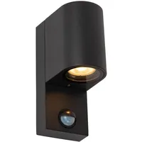 LUCIDE Wandstrahler GU10 Metall IP65 mit Bewegungsmelder schwarz