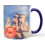 Sunnywall Tasse selbst gestalten mit Foto oder Text Personalisierbar Fototasse Kobaltblau Innen & Henkel Randlos Druck