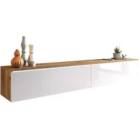 Mirjan24 Tv-Lowboard, Eiche Wotan, Weiß Hochglanz, Rechteckig,Rechteckig, 180x30x33 cm,