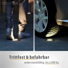 SSC-LUXon 4er Set JUAVI Bodeneinbauleuchte aussen IP67 - Bodenstrahler schwarz rund 230V befahrbar für GU10 (separat erhältlich)
