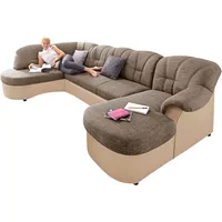 Wohnlandschaft DOMO COLLECTION "Flores auch in Leder-Bezug, B/T/H: 293/180/86 cm, U-Form", braun (creme, beige, braun), B:293cm H:84cm T:182cm, NaturLEDER (echtes Rindsleder) in Sitz und Rücken. Korpus in passendem Kunstleder SOFTLUX bezogen, Microfaser PRIMABELLE (100% Polyester) / Struktur ( 100% Polyester ), Kunstleder SOFTLUX / Struktur ( 90% Polyester, 10% Polyacryl ), Sofas, wahlweise mit Bettfunktion, wahlweise mit Federkern, Topseller