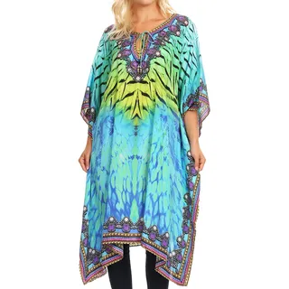 Sakkas 1822 - Jenni Damen mittellange Boho Kaftan Kaftan Kleid vertuschen Flowy Strass - WT53-Turq - OS - Einheitsgröße
