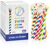 Einweg Trinkhalme aus Papier mit Löffel, Papier-Schaufelhalme für Slushy, Smoothie, Milchshake, Gefrorene Getränke – 20,0 x 0,8 cm, 200 Stück, Bunte Streifen, Biologisch Abbaubar