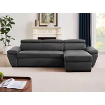 vente-unique Ecksofa Leder mit Schlaffunktion - Ecke Rechts - Anthrazit - JONOVA