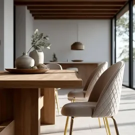 KADIMA DESIGN Skandinavischer Esszimmerstuhl 2er Set POLLY: Diamantrückenmuster, Samtbezug, lackiertes Eisengestell, 53x86x50 cm, Beige/Grün.