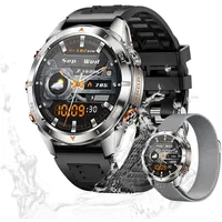 Zevelora Herren's Telefonfunktion IPX8-3ATM Wasserdicht Fitness-Tracker Smartwatch (1.46 Zoll, Android/iOS), Stilvolle Fitnessuhr mit Herzfrequenz, Schlafanalyse & Musiksteuerung silberfarben