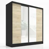 A&J MöbelLand Schwebetürenschrank SOLO 200 x 215 x 59,5 cm Schwarz/Sonoma