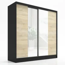 A&J MöbelLand Schwebetürenschrank SOLO 200 x 215 x 59,5 cm Schwarz/Sonoma