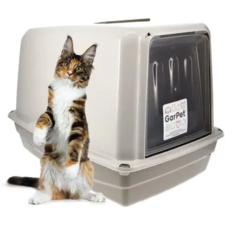 GarPet Katzenklo mit Deckel Katzentoilette XXL große Katzenklo Haubentoilette grau inkl. Aktivkohlefilter Katzen Klo geschlossen