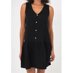 Jerseykleid FRESHLIONS "Penelope", Damen, Gr. S, EURO-Größen, schwarz, 100% Baumwolle, unifarben, casual, kurz, V-Ausschnitt, ohne Ärmel, Kleider, mit klassischem V-Ausschnitt