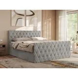 MKS Meble Boxspringbett 180x200 mit Bettkasten,Bett mit Matratze H4, Boxspringbett 180x200 mit Topper - Miren Duo - Hellgrau Velvet - H4