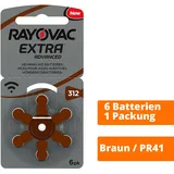 6 x Rayovac Extra Typ 312 Braun PR41 ZA312 Hörgerätebatterien 1,45V 1 x 6er