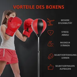 Homcom Punchingball Set Standbox Training Set, 125/131/138/145cm höhenverstellbar 125-145cm Handschuhe Pumpe Profi & Anfänger