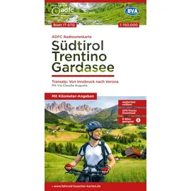 Bva Bikemedia ADFC-Radtourenkarte IT-STG Südtirol, Trentino, Gardasee 1:150.000, reiß- und wetterfest, E-Bike geeignet, GPS-Tracks Download, mit Bett+Bike Symbolen, mit Kilometer-Angaben