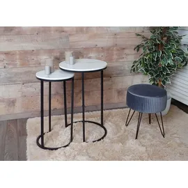 MCW Beistelltisch MCW-K46, Kaffeetisch Nachttisch Loungetisch, Marmor-Optik MDF ~ weiß-schwarz