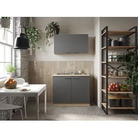 Respekta Merle Pantry-Küche mit integrierter Spüle 100 cm grau