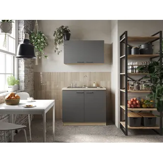 Respekta Merle Pantry-Küche mit integrierter Spüle 100 cm grau